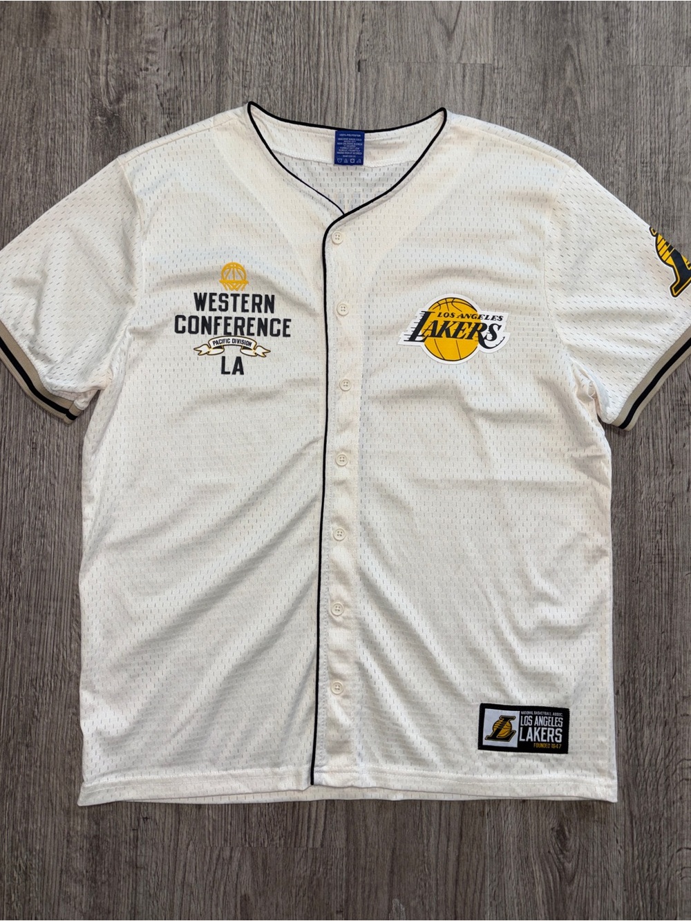 Los Angeles Lakers NBA Ultra Game Mesh Baseball Jersey Shirt Men’s Large Cream